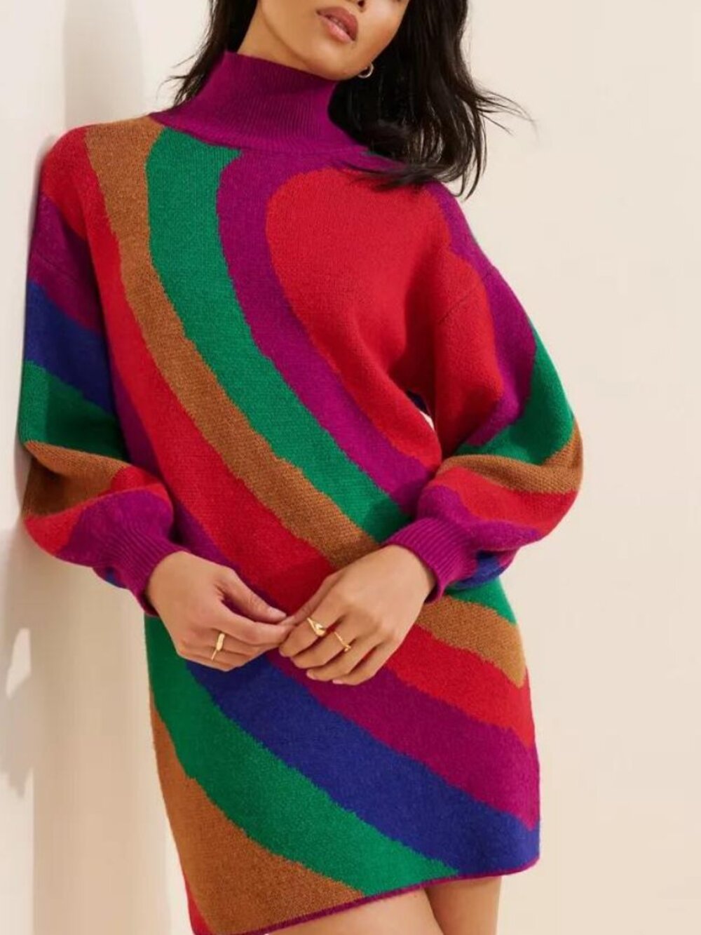 FARM Rio Striped Heart Knit Dress | Size M | Multicolor